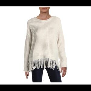 Aqua Bloomingdale’s Ribbed Knit Fringed Sweater